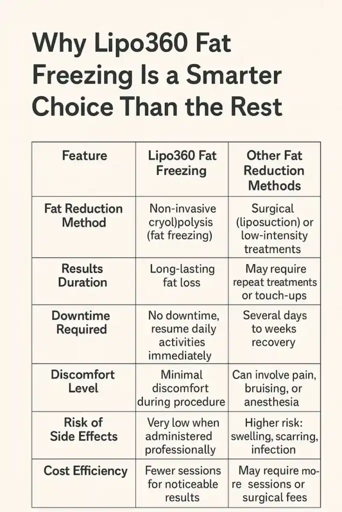 Is it possible to permanently freeze fat cells? 2 Table showing benefits of fat freezing to remove fat cells Banstead from Lipo 360